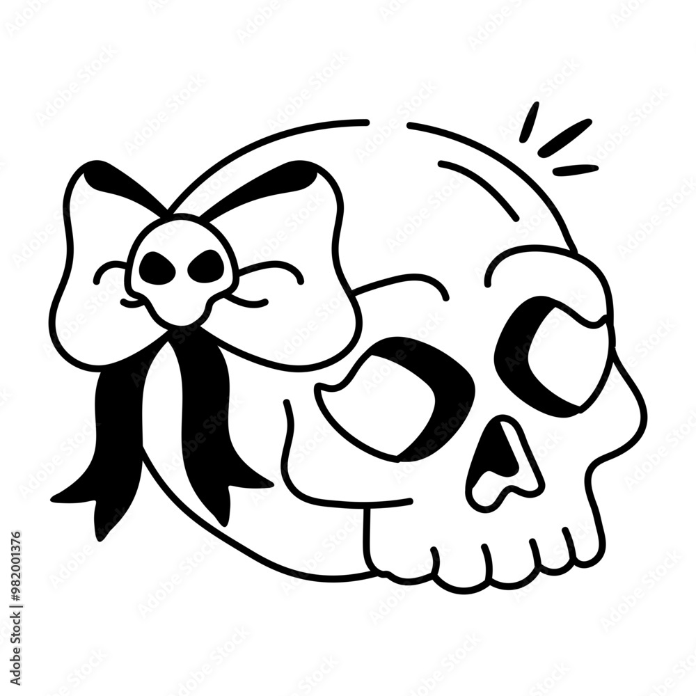 Poster bow skull icon designed in doodle style