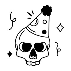 Hand drawn icon of dead party skull 