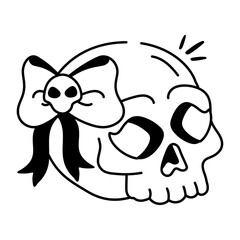Bow skull icon designed in doodle style 