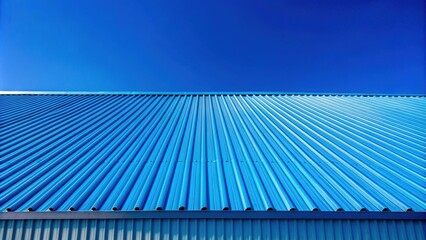 Blue metal sheet roof against a clear blue sky , metal, sheet, roof, blue, sky, construction, architecture, building