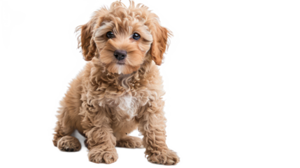 Mini Labradoodle full body isolate on transparent background