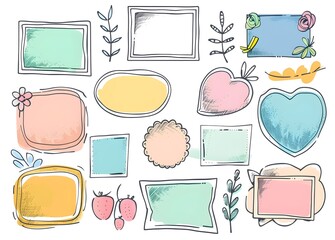 Cute Doodle Frames and Labels PastelColored Flat Set