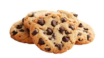 Chocolate chip cookies on a white transparent background