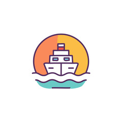 Obraz premium Abstract colorful ship and orange sky after sundown in the middle of sea vector art illustration icon design. Icon concept vector design