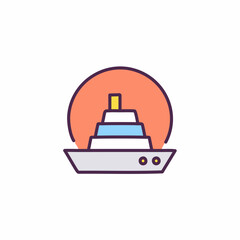 Abstract colorful ship and orange sky after sundown in the middle of sea vector art illustration icon design. Icon concept vector design