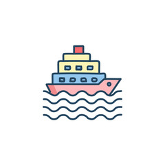 Fototapeta premium Abstract colorful ship and orange sky after sundown in the middle of sea vector art illustration icon design. Icon concept vector design