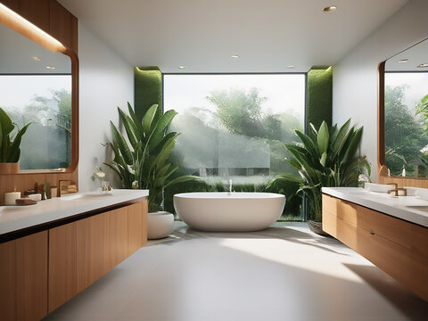 cozt beth room with grass wall beauty window