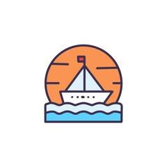 Abstract colorful ship and orange sky after sundown in the middle of sea vector art illustration icon design. Icon concept vector design
