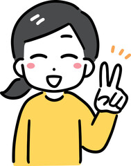 ピースをしている笑顔の女性