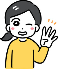 4本の指を立てる笑顔の女性