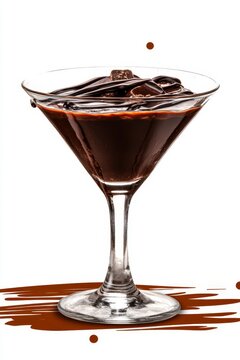 Chocolate Cocktail Splash. Sweet Alcoholic Beverage in Martini Glass on a White Background.