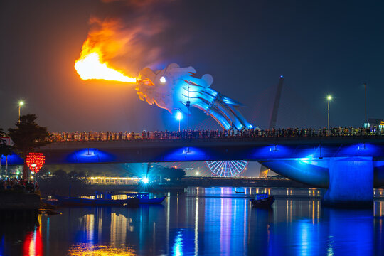 The Dragon Bridge fire show in Danang