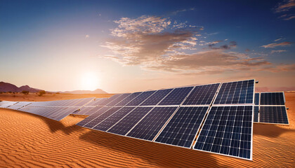 Solar panels in the desert, capturing sunlight for renewable energy. A sustainable solution for a greener future.