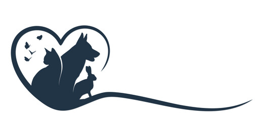 The symbol of a heart with pets and butterflies.

