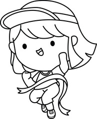 a vector of a girl finishing a marathon in black and white coloring