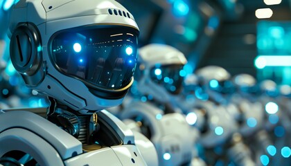 Fototapeta premium Futuristic Robots Gather in a Mysterious Digital Space