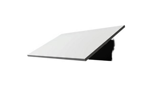 A white panel with a black edge sits on a white background, showcasing its smooth surface and modern design.