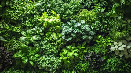 Obraz premium Lush Green Vertical Garden with Various Herbs and Plants