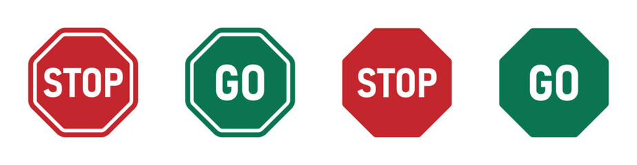 Stop sign and go sign vector illustrations. Stop and go icon or sign