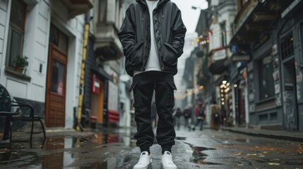 A casual style inspired by street culture and urban art. It includes t-shirts, jackets, jogger pants and sneakers.