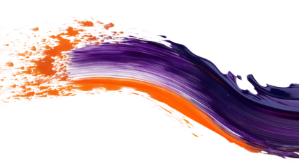 Dark purple ink brush stroke, Orange brush splashes isolated on transparent background, cut out png
