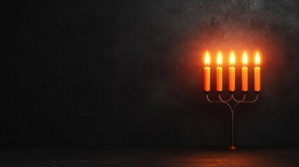 Fototapeta premium Hanukkah menorah, detailed close-up of candles and flames, 3D illustration