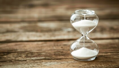 Hourglass on a wooden table with a blurred background