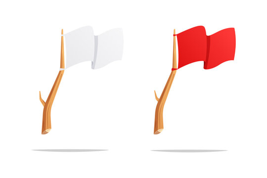 Red and white flag on tree branch vector isolated on white babckground