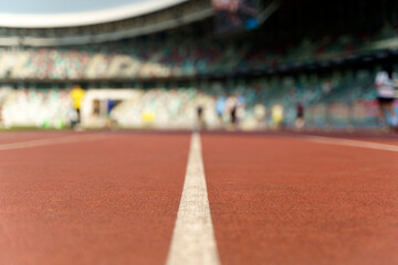 Run track stadium background. Start sport playground surface.