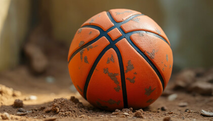 Dirty basketball close-up shot. Generative AI