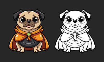 Pug cartoon dog dressed in Halloween costume 08