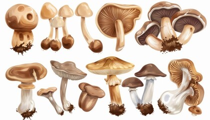 Watercolor Illustration of a Variety of Mushroom Species