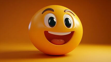 Fototapeta premium 3D Illustration of a Laughing Emoji Face with Big Eyes and Open Mouth on an Orange Background