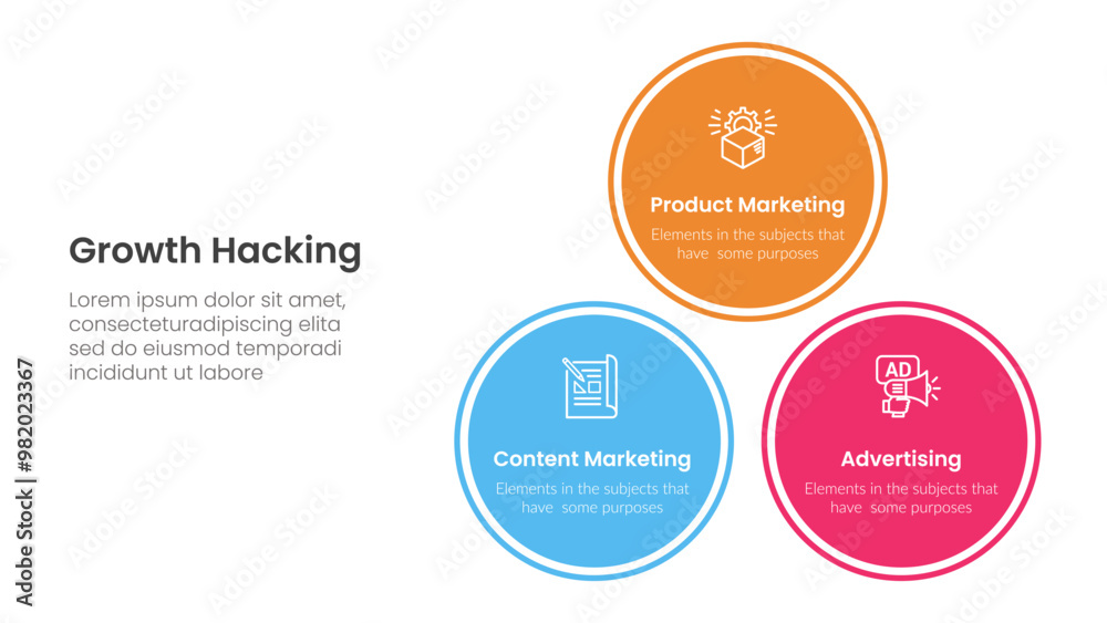 Poster growth hacking infographic 3 point with balance pyramid circle stack triangle structure for slide pr