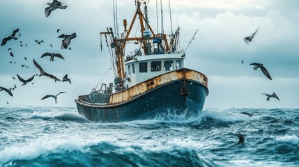 Fototapeta premium Return of the fishing seiner after the catch