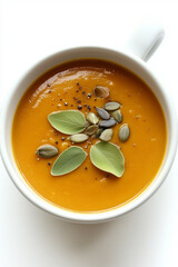 flavors of fall with creamy butternut squash soup. Topped with a toasted pumpkin seeds,