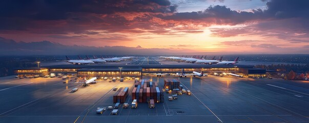 Expansive panorama of a modern air freight hub