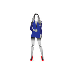 creative Vector line art illustration of women in blue dress and red shoes