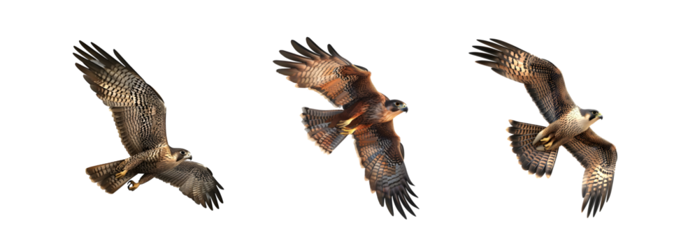 Falcon Group in Flight on Transparent Background