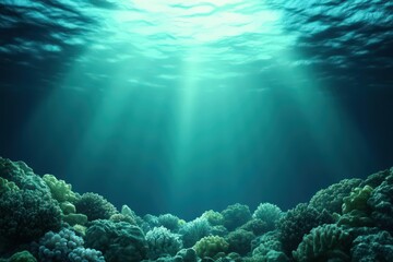 Fototapeta premium Illustrate a surreal underwater scene with marine life in multichannel support, blending depth and texture