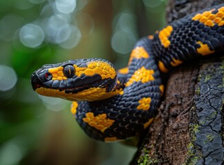 Close-up of a Black and Yellow Snake