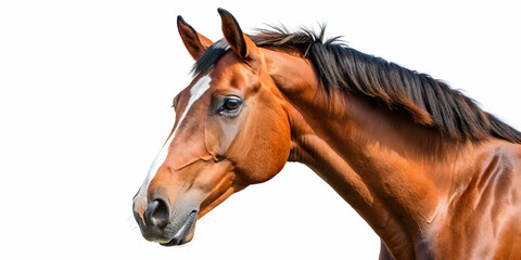 Obraz premium Horse head isolated on white background, horse, head, isolated, white, background, animal, mammal, majestic, equine, portrait, close-up