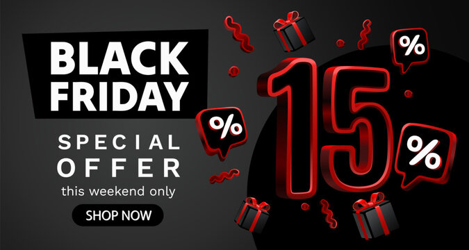 Black Friday 15 percent, special offer, discount flyer. Vector illustration