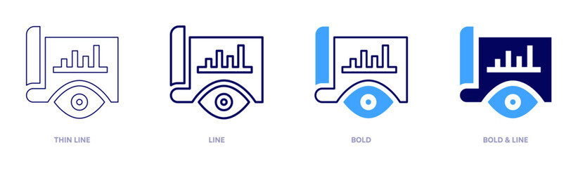 Chart icon in 4 different styles. Thin Line, Line, Bold, and Bold Line. Duotone style. Editable stroke