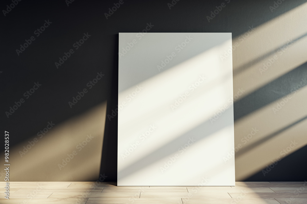 Poster modern gallery interior with empty white poster and shadows on dark concrete wall. mock up, 3d rende