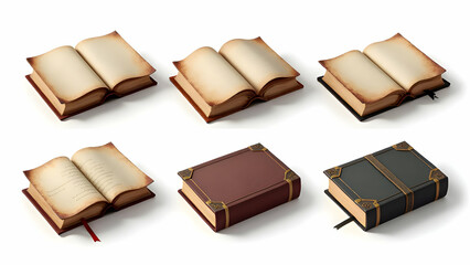 Collection of old books illustrated on white