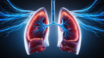 A set of lungs expanding and contracting, veins and arteries visibly pulsing with life
