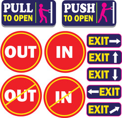 A Group Of Sign Pull, Push, Out, In, Exit. eps 10