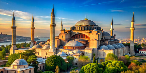 Naklejka premium Historic Hagia Sophia in Istanbul, Turkey with iconic architecture and stunning interior details, Istanbul