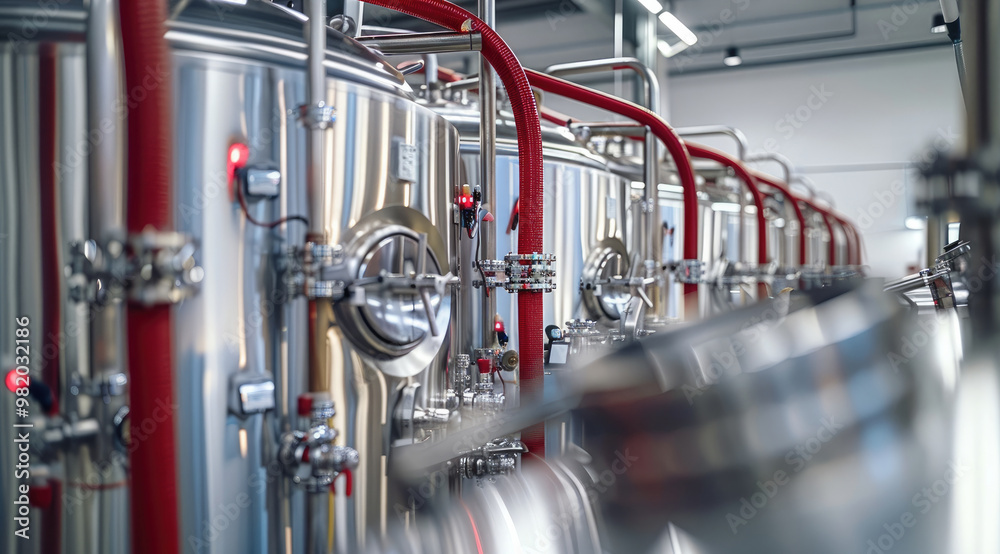 Leinwandbilder an industrial setting, a brewery or a distillery. there are multiple stainless steel tanks, each wit